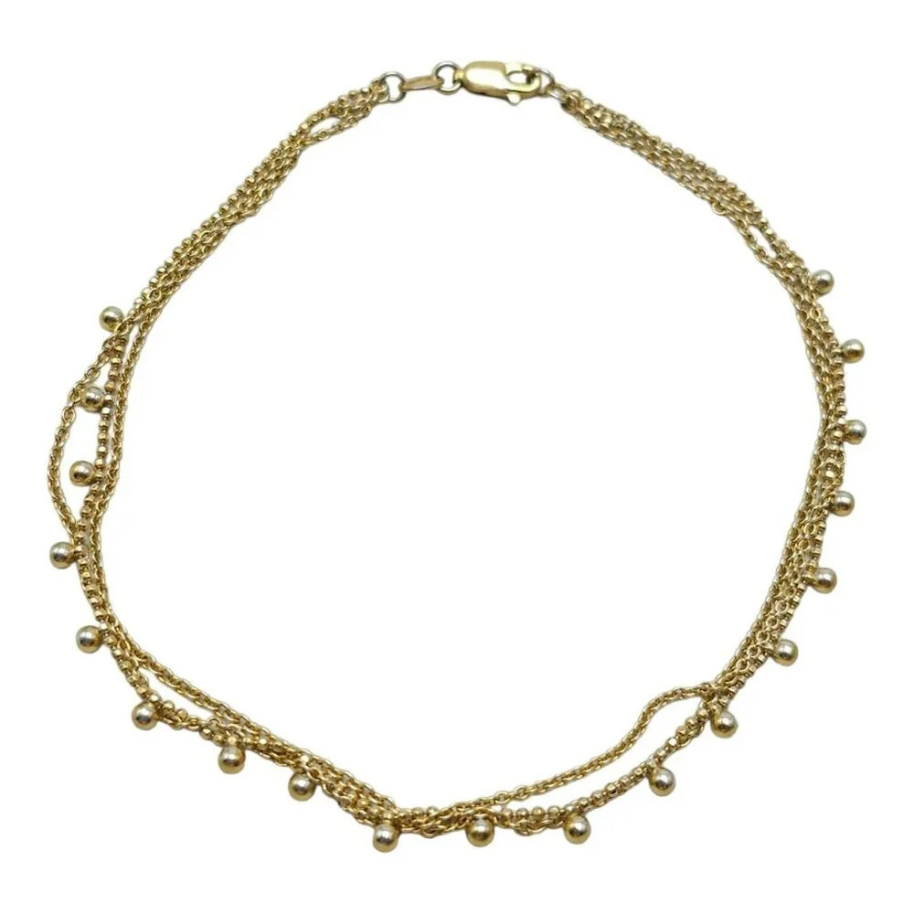 925 Sterling Silver Multi Strand Ball Beaded Chain Ankle Bracelet Lobster Close